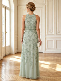 Column Round Neck Sleeveless Long Mother of the Bride Dresses