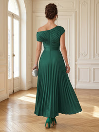 A Line One Shoulder Sleeveless Long Pleated Mother of the Bride Dresses