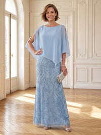 Column Round Neck Sleeveless Long Mother of the Bride Dresses with Cape