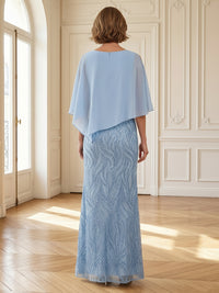 Column Round Neck Sleeveless Long Mother of the Bride Dresses with Cape