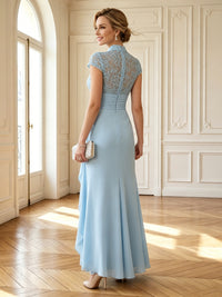 Mermaid High Neck Short Sleeves Long Mother of the Bride Dresses
