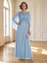 A Line Round Neck Sleeveless Long Mother of the Bride Dresses with Cape