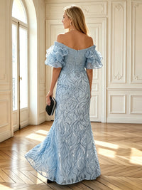 Mermaid V Neck Short Sleeves Long Mother of the Bride Dresses