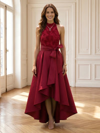 A Line High Neck Sleeveless High Low Mother of the Bride Dresses