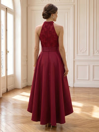 A Line High Neck Sleeveless High Low Mother of the Bride Dresses