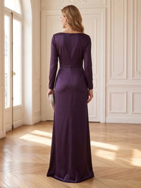 A Line Boat Neck Long Sleeves Satin Mother of the Bride Dresses