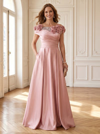 A Line Off Shoulder Sleeveless Mother of the Bride Dresses with Pockets