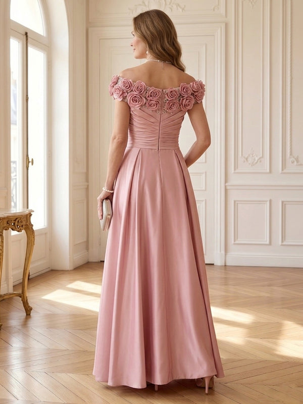 A Line Off Shoulder Sleeveless Mother of the Bride Dresses with Pockets