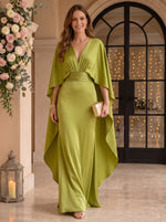 Mermaid Deep V Neck Satin Long Mother of the Bride Dresses