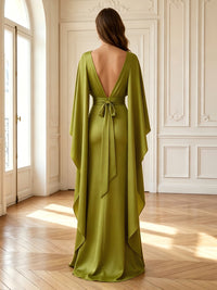 Mermaid Deep V Neck Satin Long Mother of the Bride Dresses