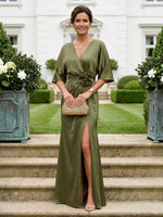 Mermaid V Neck Short Sleeves Mother of the Bride Dresses with Flower