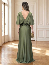 Mermaid V Neck Short Sleeves Mother of the Bride Dresses with Flower