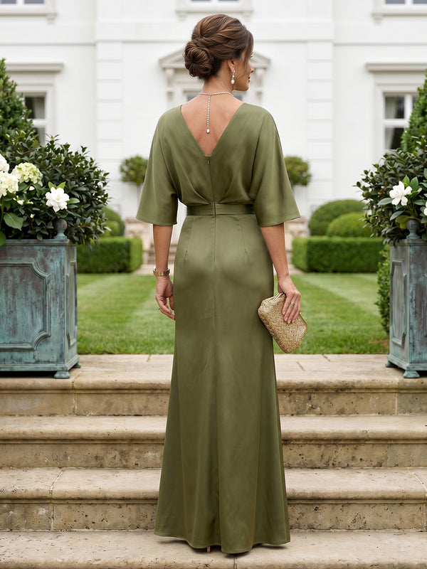 Mermaid V Neck Short Sleeves Mother of the Bride Dresses with Flower