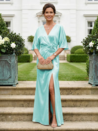 Mermaid V Neck Short Sleeves Mother of the Bride Dresses with Flower