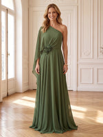 A Line One Shoulder Chiffon Mother of the Bride Dresses with Flower