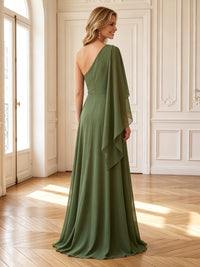 A Line One Shoulder Chiffon Mother of the Bride Dresses with Flower