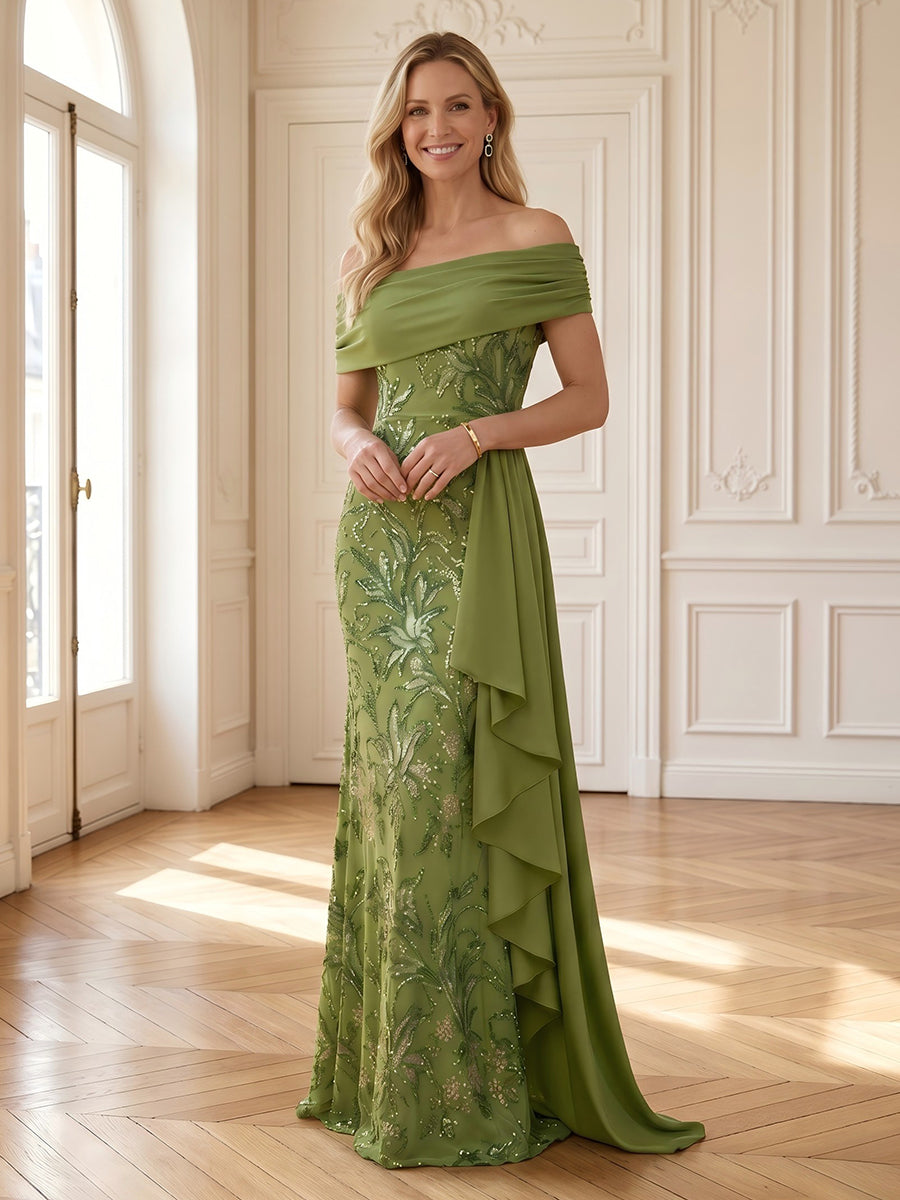Mermaid Off Shoulder Sleeveless Long Mother of the Bride Dresses