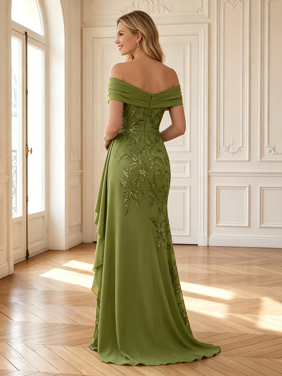 Mermaid Off Shoulder Sleeveless Long Mother of the Bride Dresses
