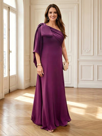 A Line One Shoulder Sleeveless Long Mother of the Bride Dresses with Bow