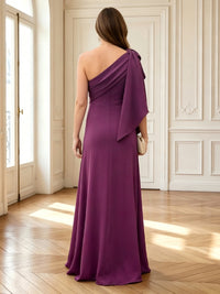 A Line One Shoulder Sleeveless Long Mother of the Bride Dresses with Bow