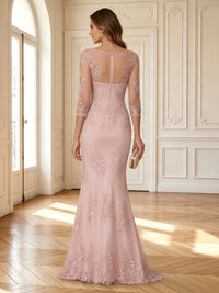 Mermaid Round Neck 3/4 Sleeves Long Mother of the Bride Dresses