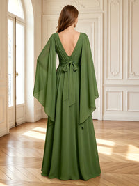 A Line Chiffon V Neck Sleeveless Long Mother of the Bride Dresses