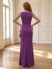 Mermaid Boat Neck Sleeveless Long Mother of the Bride Dresses with Slit