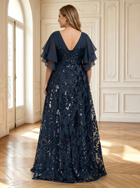 A Line V Neck Flutter Sleeves Long Mother of the Bride Dresses