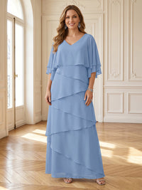 A Line V Neck Half Sleeves Long Mother of the Bride Dresses