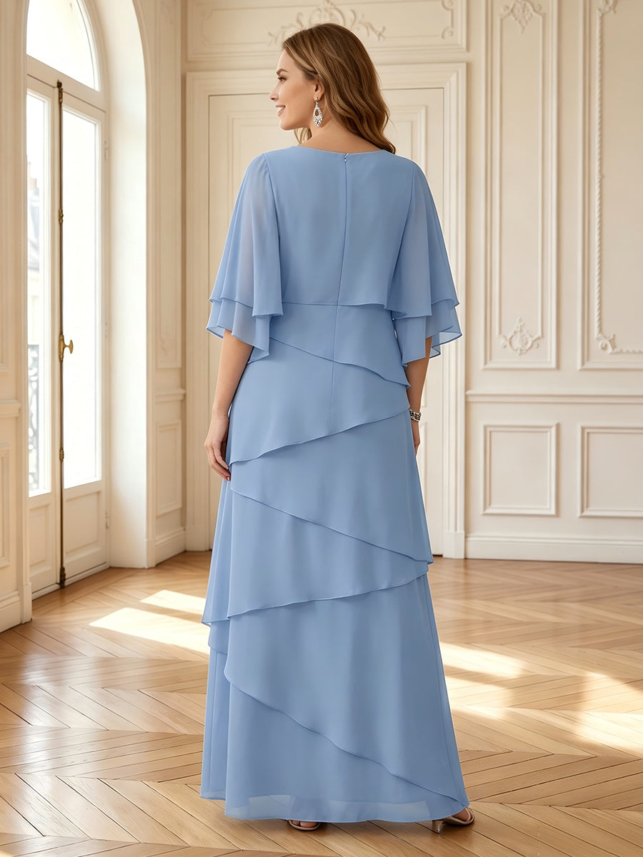A Line V Neck Half Sleeves Long Mother of the Bride Dresses