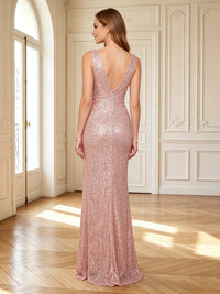 Mermaid V Neck Sleeveless Long Mother of the Bride Dresses with Slit