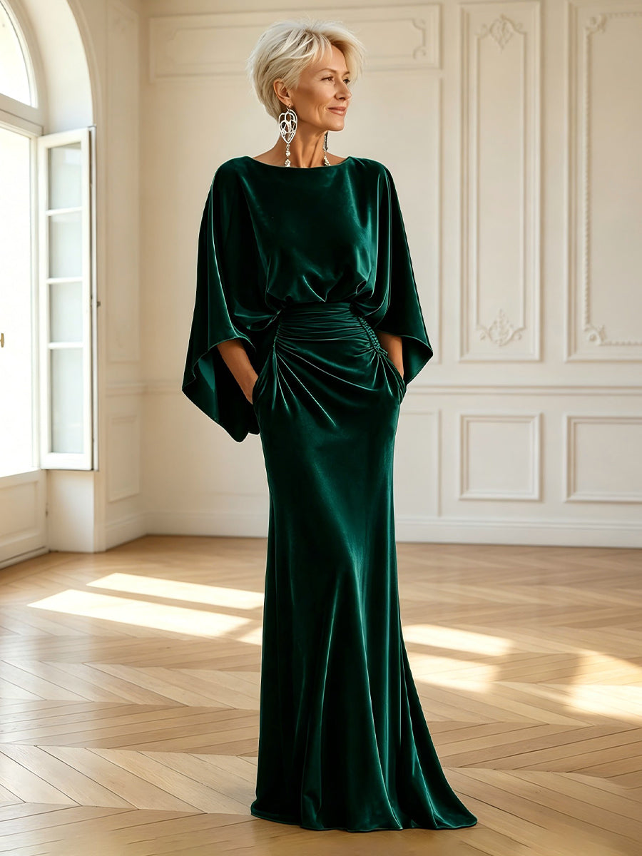 Mermaid Round Neck 3/4 Sleeves Long Mother of the Bride Dresses