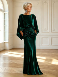Mermaid Round Neck 3/4 Sleeves Long Mother of the Bride Dresses