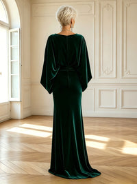 Mermaid Round Neck 3/4 Sleeves Long Mother of the Bride Dresses