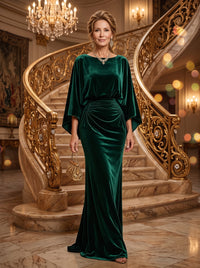 Mermaid Round Neck 3/4 Sleeves Long Mother of the Bride Dresses