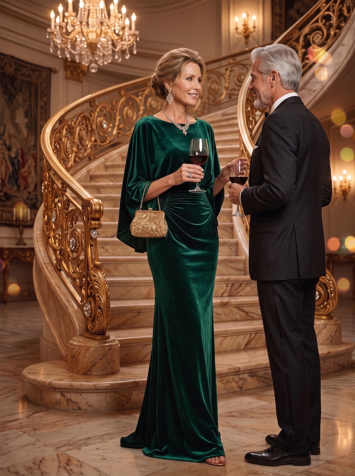 Mermaid Round Neck 3/4 Sleeves Long Mother of the Bride Dresses