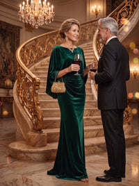 Mermaid Round Neck 3/4 Sleeves Long Mother of the Bride Dresses