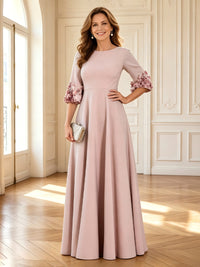 A Line Round Neck 3/4 Sleeves Long Mother of the Bride Dresses