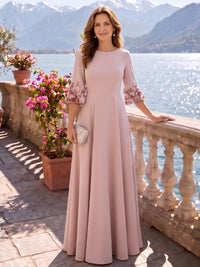 A Line Round Neck 3/4 Sleeves Long Mother of the Bride Dresses