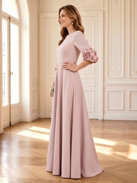 A Line Round Neck 3/4 Sleeves Long Mother of the Bride Dresses