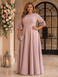 A Line Plus Size Round Neck 3/4 Sleeves Long Mother of the Bride Dresses