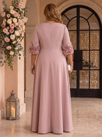 A Line Plus Size Round Neck 3/4 Sleeves Long Mother of the Bride Dresses