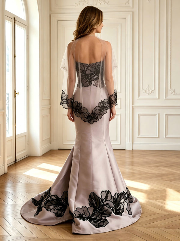 Mermaid Strapless Sleeveless Long Mother of the Bride Dresses with Cape