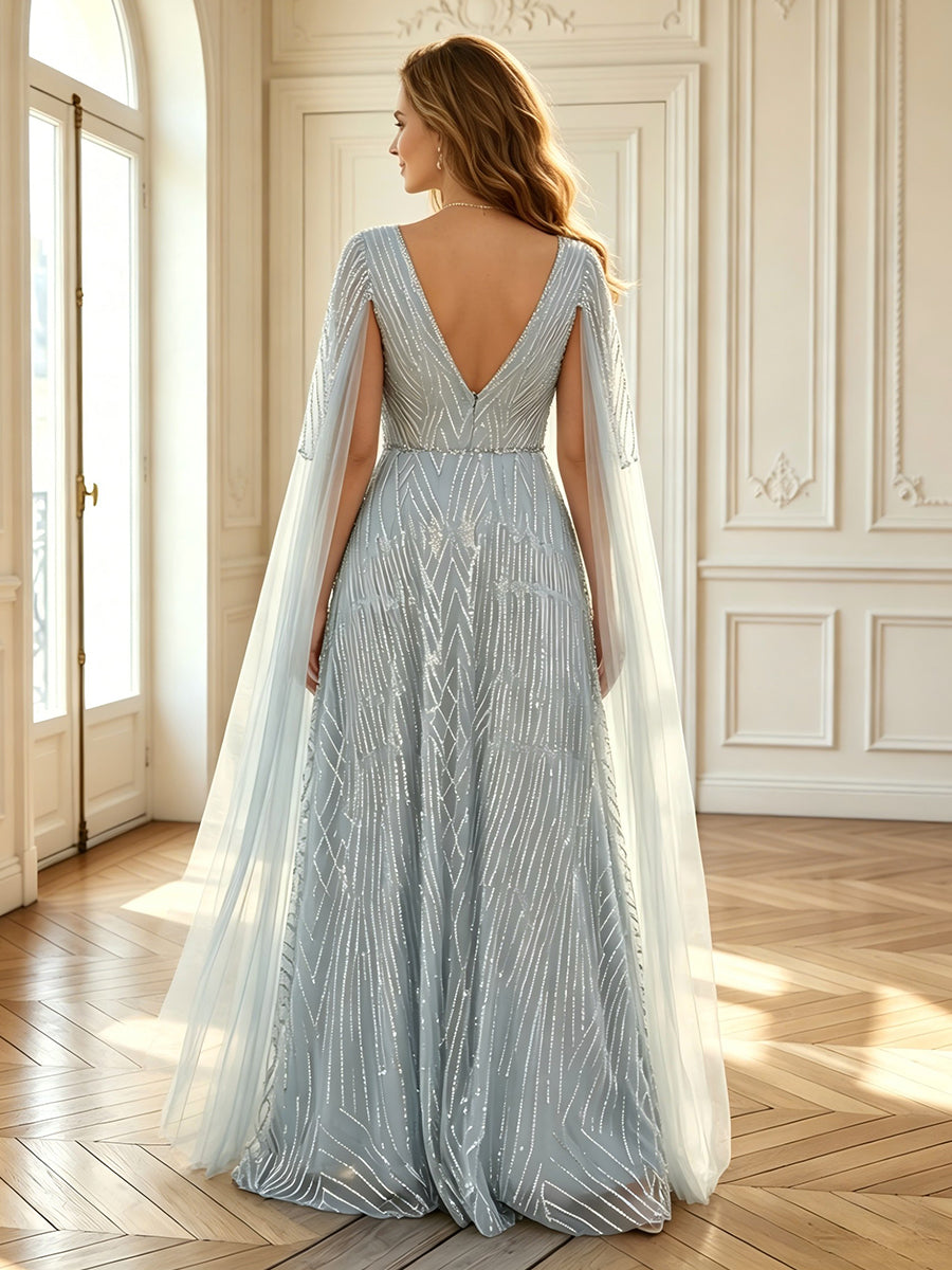 A Line V Neck Sleeveless Long Mother of the Bride Dresses