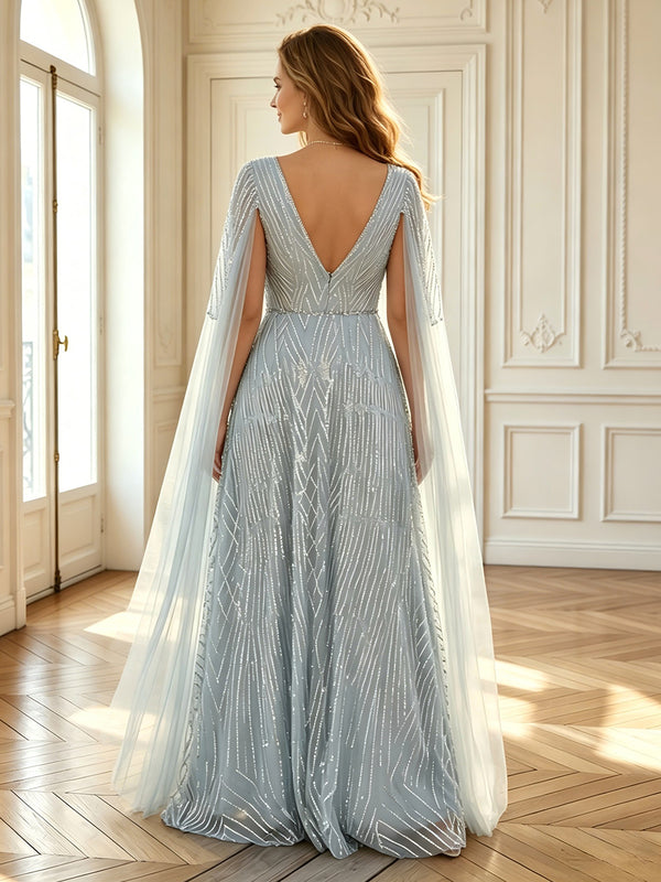 A Line V Neck Sleeveless Long Mother of the Bride Dresses