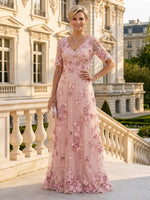 A Line V Neck Short Sleeves Long Mother of the Bride Dresses
