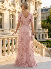 A Line V Neck Short Sleeves Long Mother of the Bride Dresses