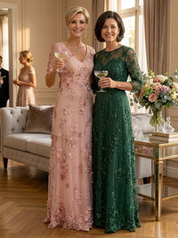 A Line V Neck Short Sleeves Long Mother of the Bride Dresses