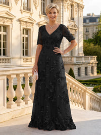A Line V Neck Short Sleeves Long Mother of the Bride Dresses