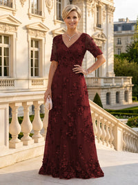 A Line V Neck Short Sleeves Long Mother of the Bride Dresses